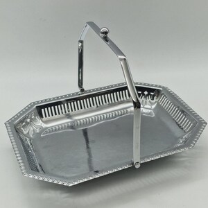 Vintage EPNS Silver Plate Rectangle Serving Tray Basket with Handle & Ball Feet