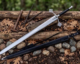 Handgefertigtes Claymore Schwert | 45 Inches Palisander Griff, Lederscheide, Mittelalter Replik | Geschenk für Ihn