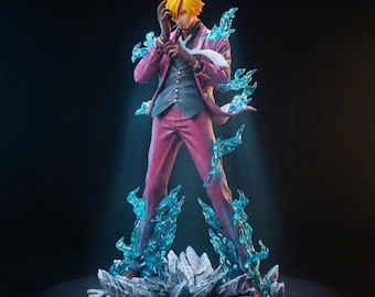 One Piece Sanji Inspired Anime Figure – Elegant Fire Suit Statue – Blue Flame Manga Collectible Desk Decor Gift