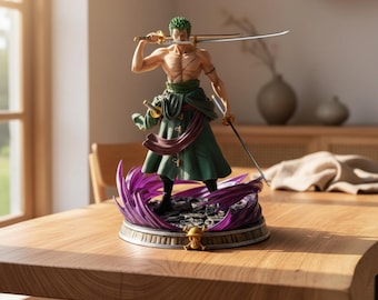 One Piece Zoro Inspired Anime Figure – Three Sword Style Samurai Statue – Manga Collectible Desk Decor Gift
