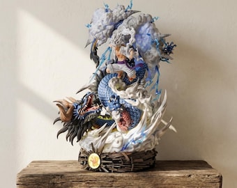 One Piece Luffy Gear 5 Inspired Anime Figure – Dragon Battle Statue with Lightning Effects – Manga Collector Display Decor
