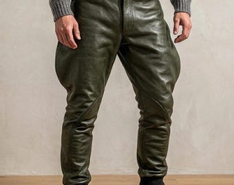 Mens Cowhide Leather Large Jodhpurs Pants Customizable Handmade Riding Breeches Heavy Duty Biker Trousers Equestrian Pant Western Motorcycle