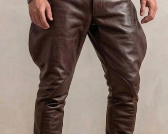 Mens Cowhide Leather Large Jodhpurs Pants Customizable Handmade Riding Breeches Heavy Duty Biker Trousers Equestrian Pant Western Motorcycle