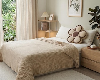 Weicher Musselin-Überwurf, atmungsaktiver Baumwoll-Musselin-Wrap, warmes neutrales minimalistisches stilvolles Geschenk, Boho-Schlafzimmer-Dekor,