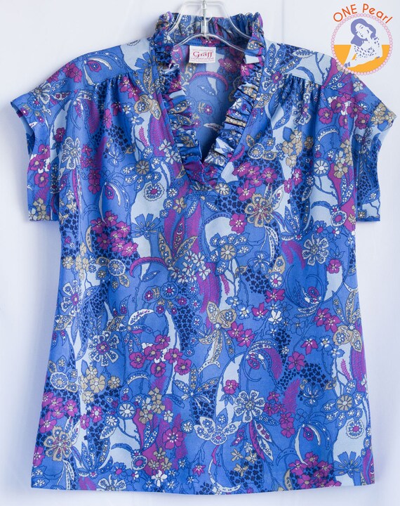 Vintage summer top / 60s mod blouse / 60s Paisley… - image 3