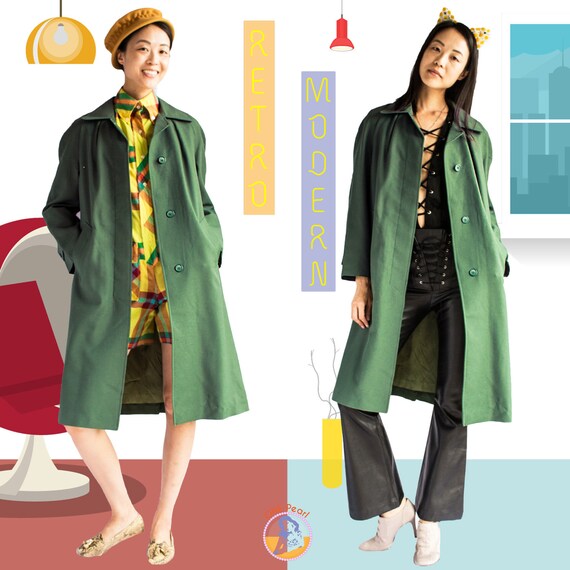 60s coat / vintage duster coat / 60s green coat /