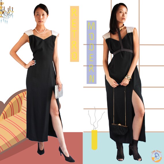 80s glam dress / 80s cocktail dress / 80s black dr