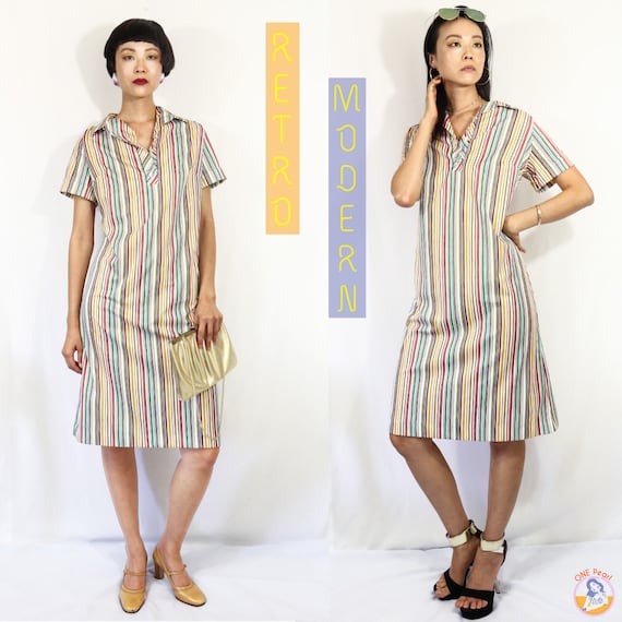 Vintage strip shift dress / Vintage XL dress / 60s