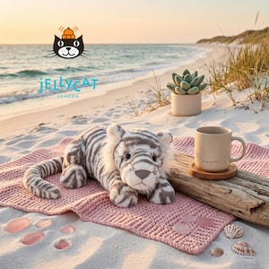 Peluche Jellycat Sacha Snow Tiger, peluche gigante de tigre blanco, decoración acogedora para la habitación del bebé, adorable peluche grande, regalo para todas las edades.