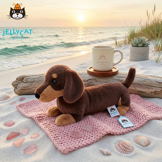 Jellycat Cute Dachshund Plush, Wiener Dog Stuffed Animal, Brown Puppy Sausage Dog Toy, Baby Nursery Decor, Toddler Gift, Dog Lover Present