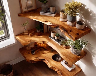 Live edge shelf - solid wood floating corner shelves - shower shelf for room -corner shelf bookshelves - small wall mount floating shelf