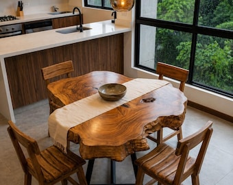 Mesa de comedor de madera con borde natural, mesa de cocina de madera maciza, mesa de comedor rústica moderna, mesa de comedor de nogal, mesa de comedor redonda, mesa de comedor pequeña
