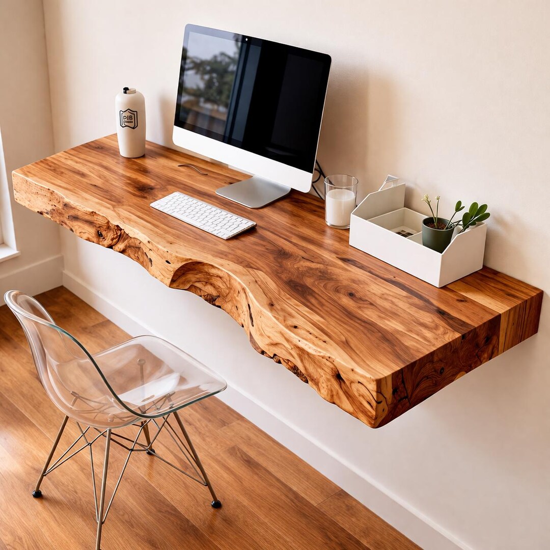 Live Edge Floating Desk - Rustic Desk - Custom Wall Mounted Desk ...
