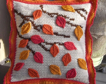 Crochet Cushion, Autumn Leaves Pillow, Crochet Pillow Cover, Crochet Pillow, Diy Crochet,, Digitial Download,