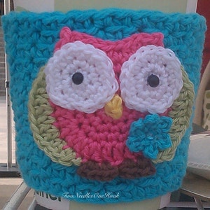 Crochet Cup Cozy, owl cup cozy, cup sleeve, crochet coffee cozy, DIY cup cozy, digital download,