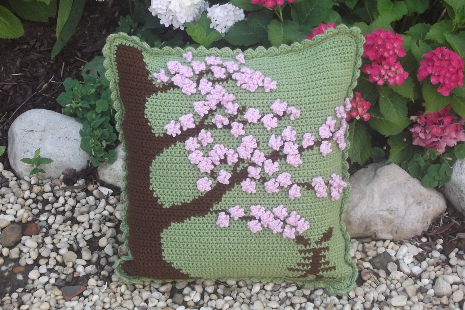 32 Flower Pillow Crochet Patterns for Cozy, Giftable Home Décor 6 Crochet Pillow Crochet cherry blossom