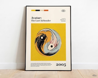 Op Avatar The Last Airbender geïnspireerde poster vintage, Zuko, Aang & Appa-serie, filmmuurkunst