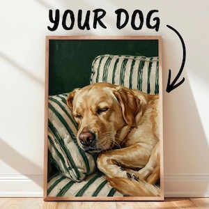 Individuelles Gemälde „Hund auf Sofa“, personalisiertes Haustierporträt nach Foto