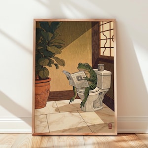 Japanse kikkerposter, grappige muurdecoratie voor de badkamer