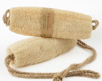 1Pcs Vietnamese Natural Loofah Back Scrubber - 100% Plant-Based Exfoliation Shower Sponge, Handcrafted Whole Gourd with Jute Fiber Handle
