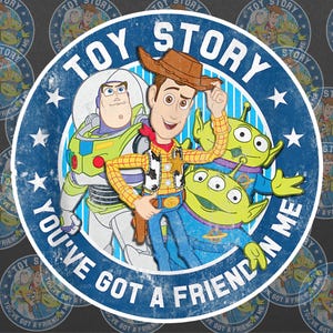 Toy Story Badge Sticker, Retro Pixar Decal, Vintage Style Woody and Buzz, You've Got a Friend in Me, Laptop Water Bottle Vinyl, Gift image 1