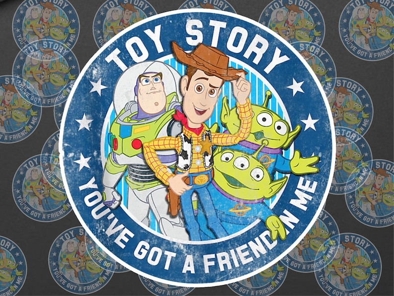 Toy Story Badge Sticker, Retro Pixar Decal, Vintage Style Woody and Buzz, You've Got a Friend in Me, Laptop Water Bottle Vinyl, Gift image 1