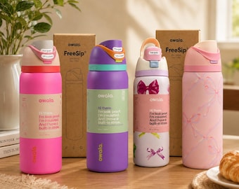 Cute Owala Water Bottle 32oz, Pink Aesthetic Tumbler, Kawaii Leakproof Straw Cup, Floral Bow Bottle, Insulated Gym Water Bottle Gift For Her