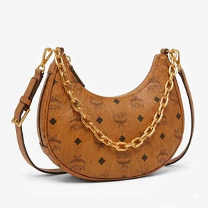 MCM Cognac Visetos Crescent Hobo Bag: Monogramm Schulter Handtasche