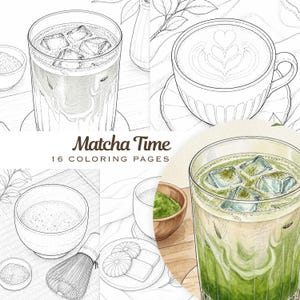 Matcha Time målarbilder för vuxna (16 sidor) (digital nedladdning)