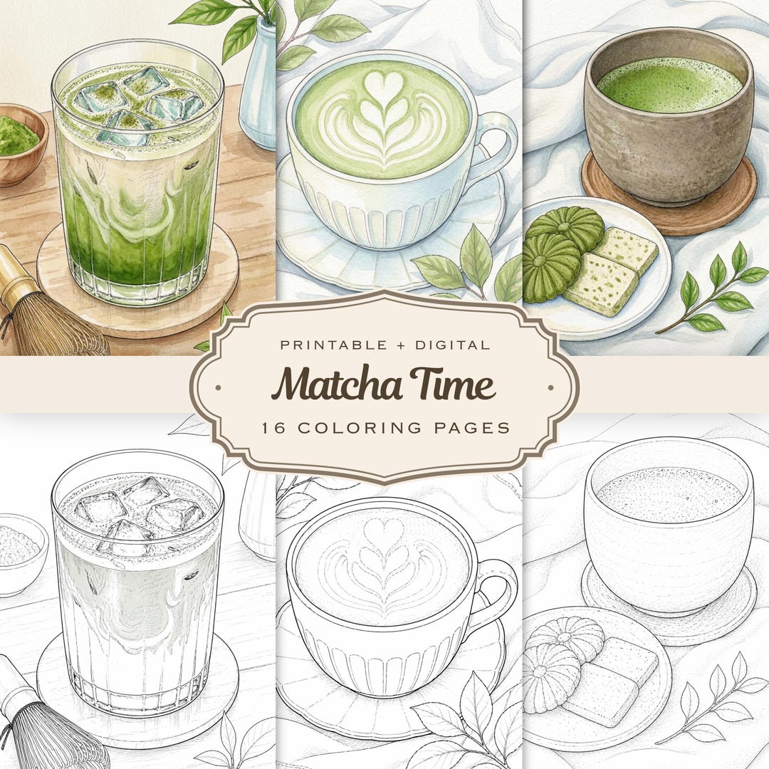 Matcha Color Pages Matcha Time Coloring Pages for Adults (16 Pages) (digital Download ...
