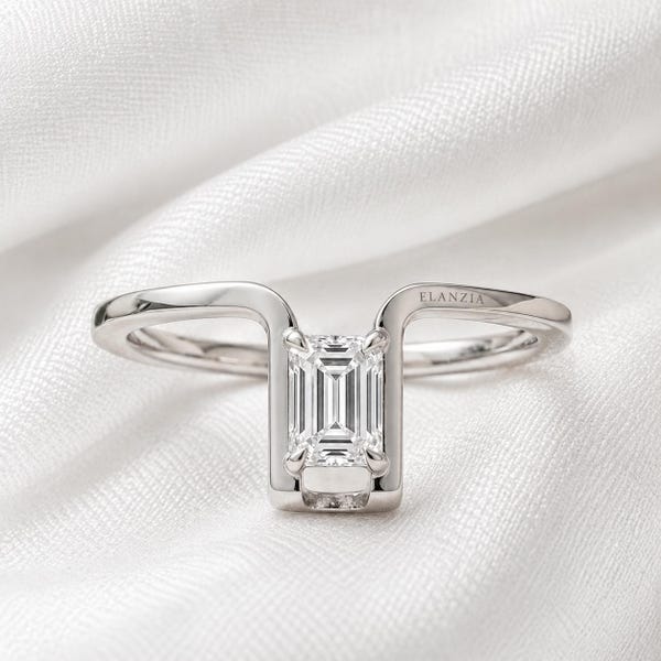 Moissanit-Ring im Smaragdschliff, 925er Silber, stapelbar, Oura-Ringabdeckung
