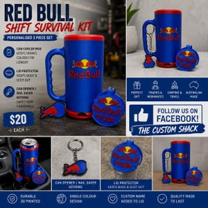 Personalised Shift Survival Kit | Can Cooler Gift Set | Custom Lid Protector & Can Opener | Tradie Gift | Workmate Gift | Energy Drink Fan