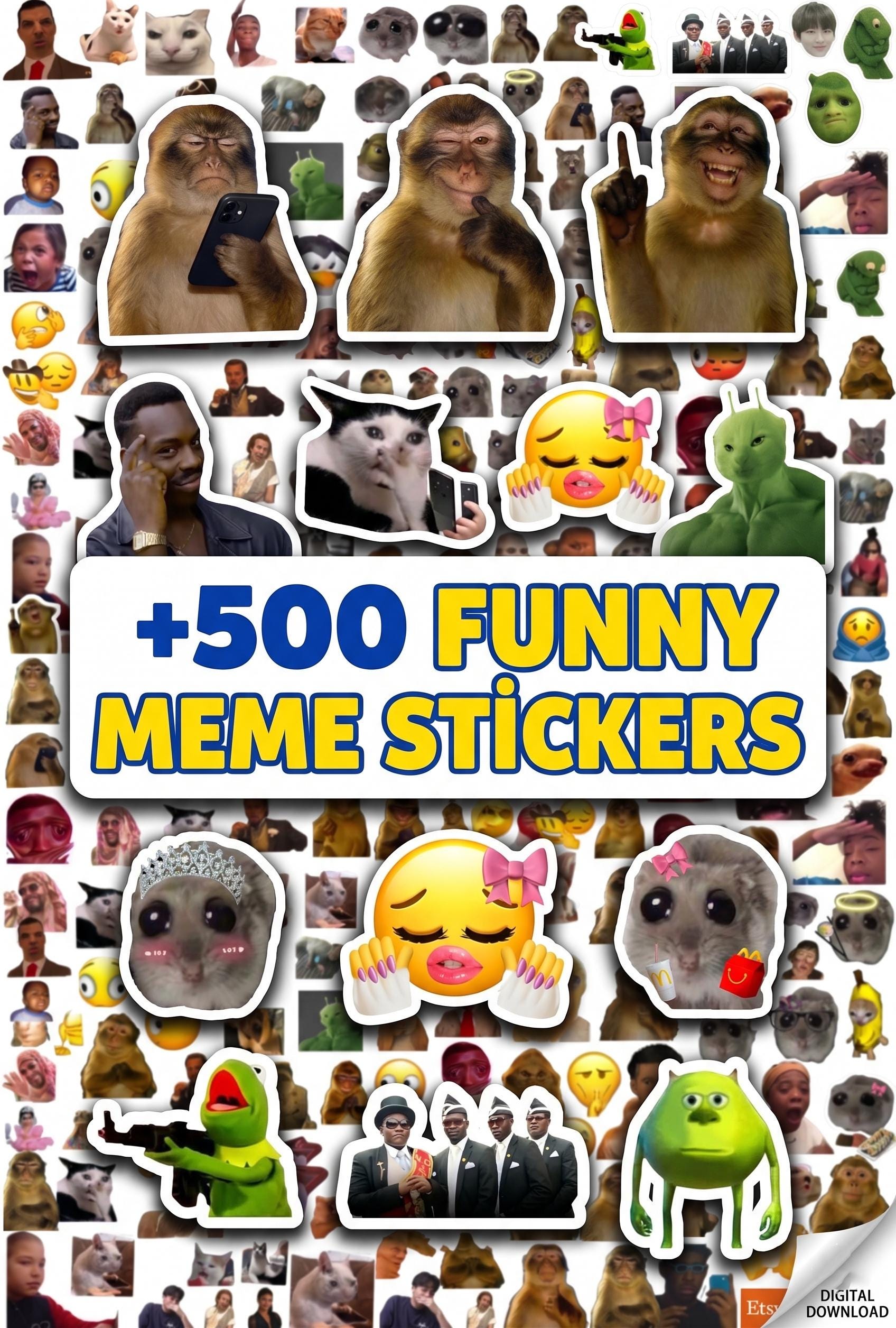 500+ Funny Meme Stickers Mega Bundle, Viral Internet Pngs (digital ...