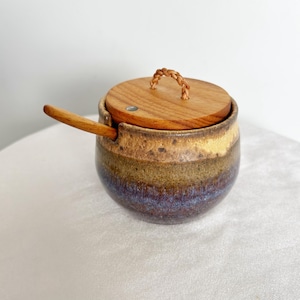 Salzstreuer aus Keramik: Deckel aus Koaholz, Abalone Inlay
