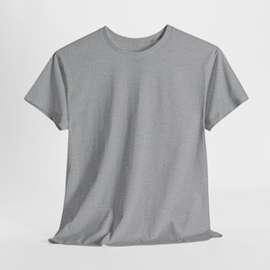 May include: A heather gray crew neck t-shirt. The short-sleeved shirt is made of a soft material and has a classic, casual design. The shirt is displayed on a white background.