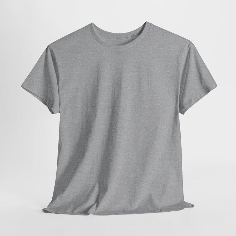 May include: A heather gray crew neck t-shirt. The short-sleeved shirt is made of a soft material and has a classic, casual design. The shirt is displayed on a white background.