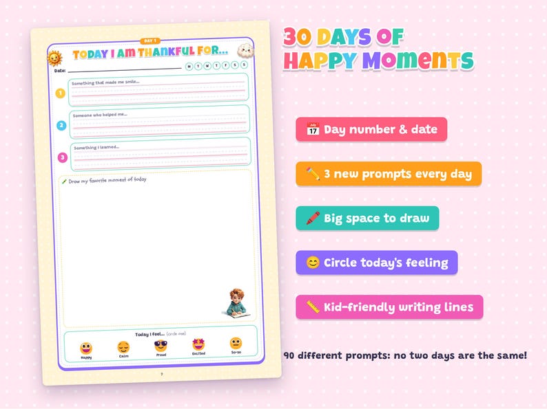 Gratitude Journal for Kids Printable, 30 Day Kids Journal PDF, Daily ...