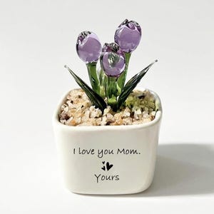 Tulipán de cristal eterno personalizado en maceta de cerámica grabada a medida, flor en maceta con nombre/mensaje, regalo del Día de la Madre para mamá.