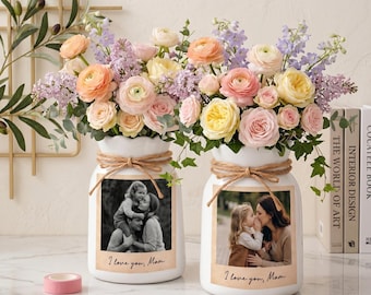 Personalized Photo Vase for Mom, Custom Picture Flower Vase, Mothers Day Gift from Daughter, Memorial Picture Vase, Unique Grandma Gift Idea