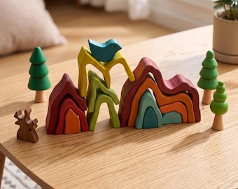 Wooden Earthy Mountain Stacker: Montessori Nesting Puzzle Toy