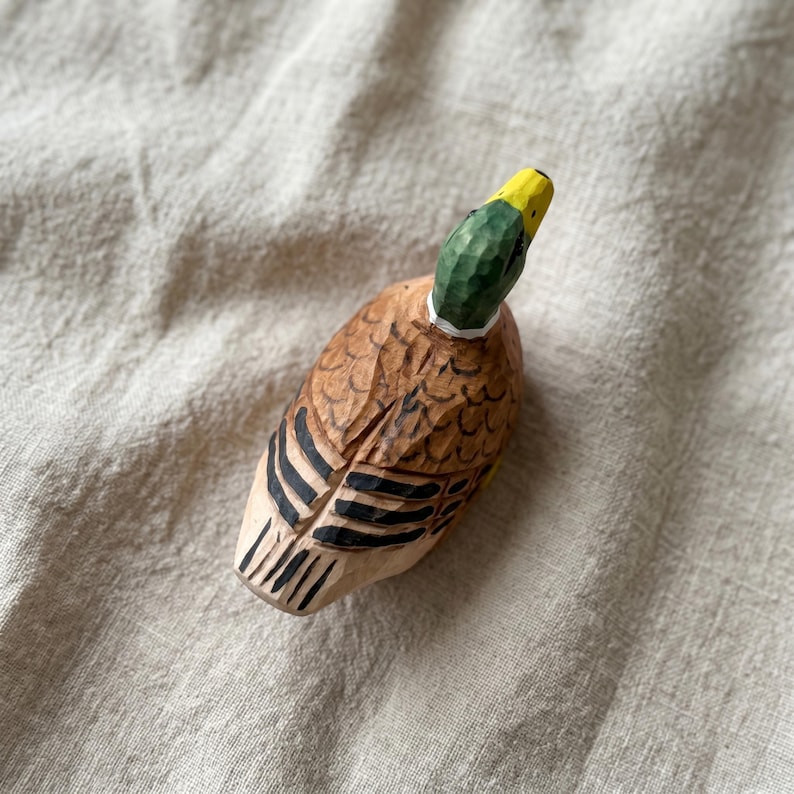 Hand Carved Wooden Duck Figurine-Mini Mallard Sculpture for Home and Desk Decor image 10