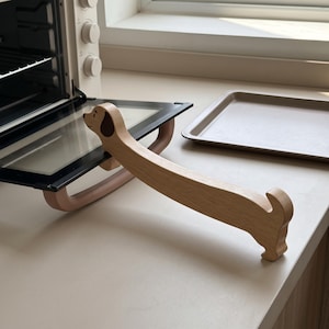 Wooden Oven Rack Puller: Dog Cat Kitchen Tool, Hand Carved Baking Accessory