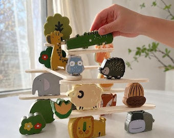 Wooden Animal Balancing Toy: Safari Stacking Blocks for Kids