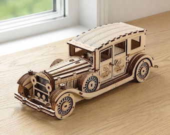 3D Wooden Car Puzzle Toy: Vintage Model Kit for Desk Decor