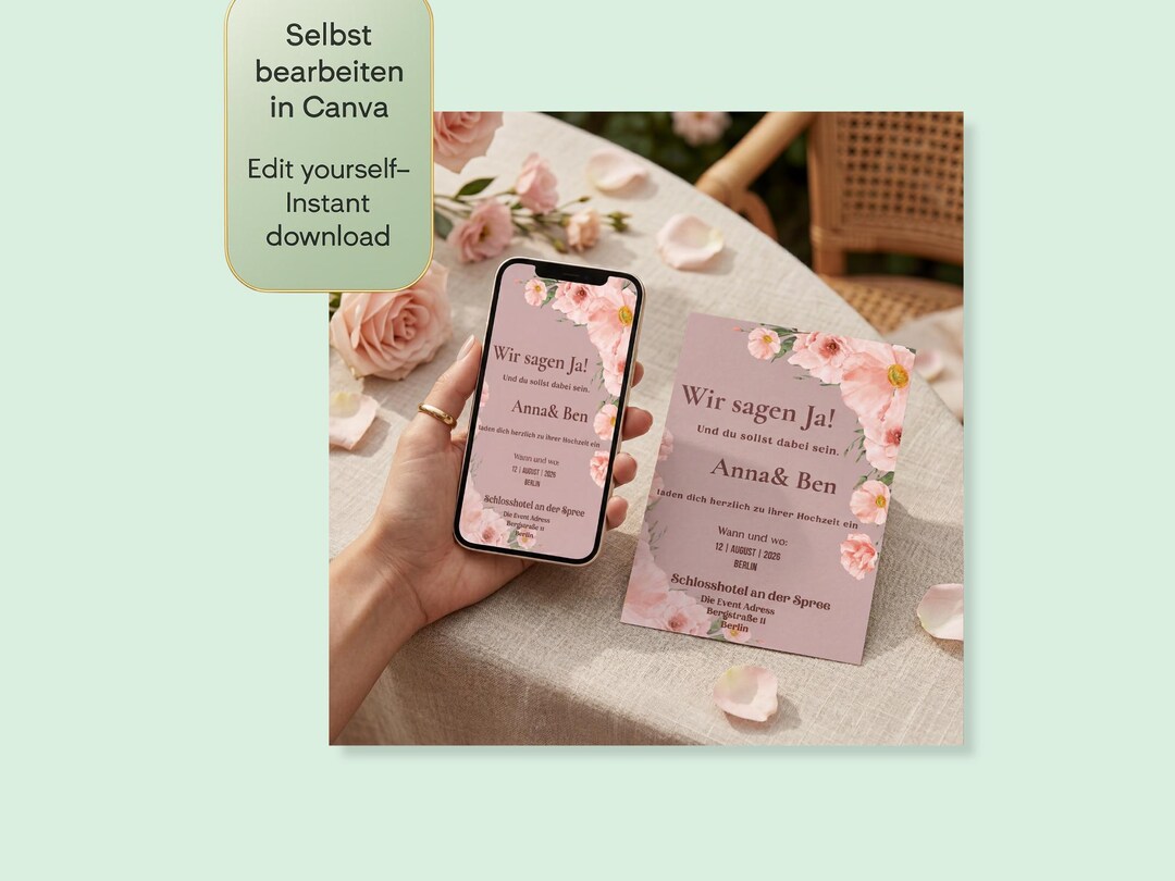 Editable Invitation Template Canva Modern Floral Invite Wedding ...