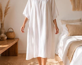Camisón de algodón para mujer - Vestido de pijama holgado y suave para estar en casa