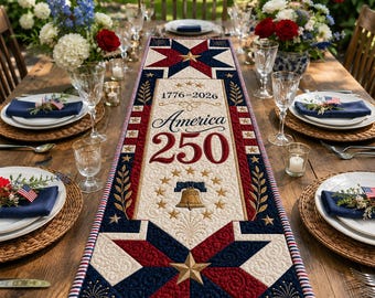 USA 250th Anniversary Table Runner, Patriotic Quilted Table Runner, America 250 Celebration Decor, Fourth of July Table Decor