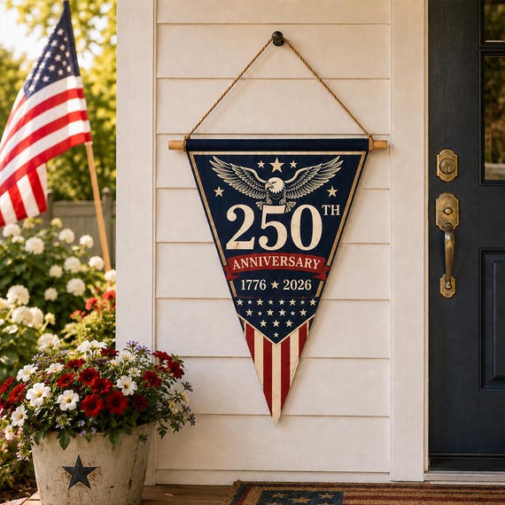 America 250th Anniversary Pennant Banner, Patriotic Door Hanger, 1776 2026 USA Wall Decor, Independence Day Decor