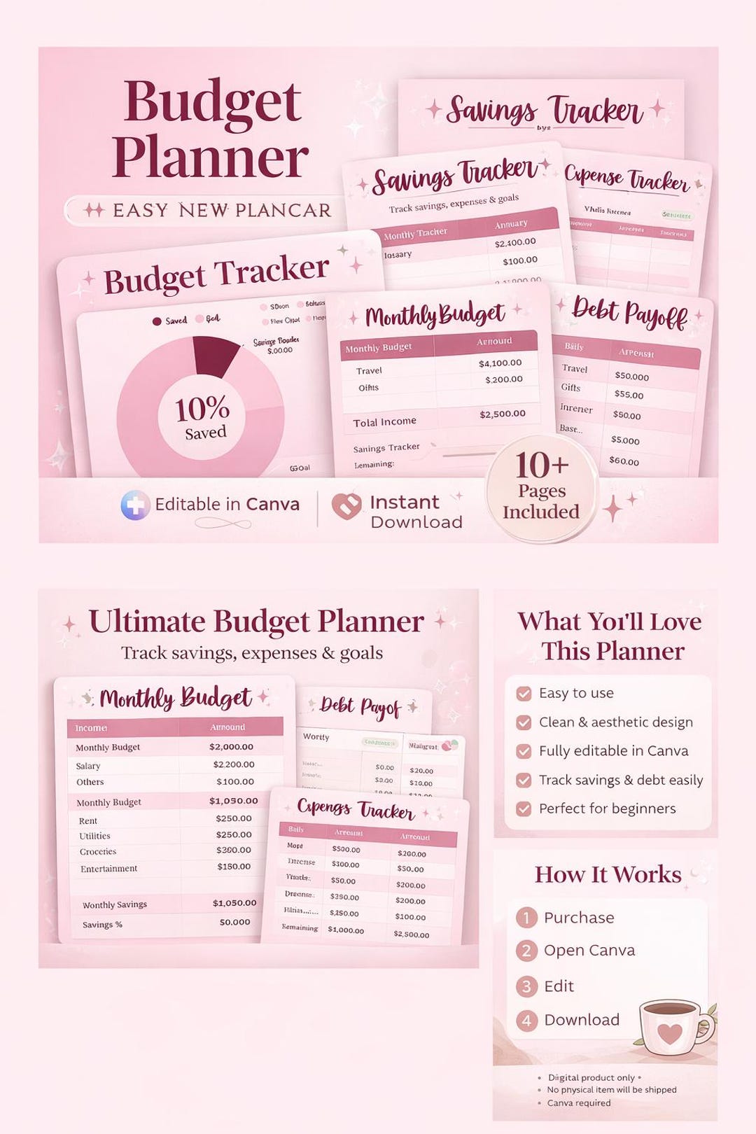 Budget Planner Canva Template | Editable Finance Planner | Digital ...