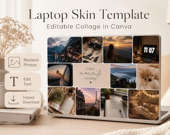 Editable Laptop Skin Template | 12-Photo Collage Canva Design (Instant Download)